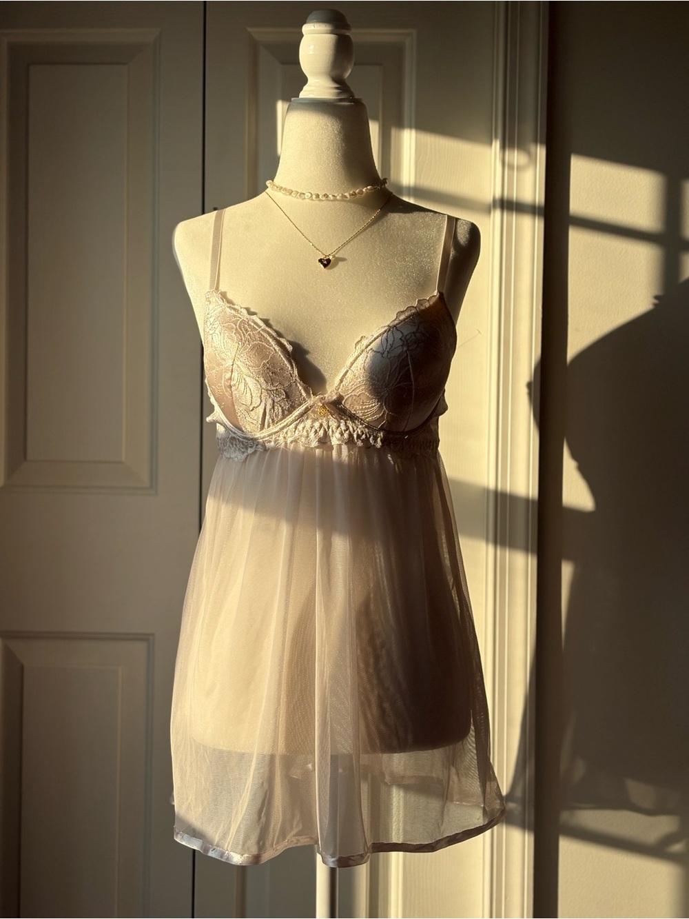 Daisy Fuentes Sheer Lace Babydoll in Ivory Cream